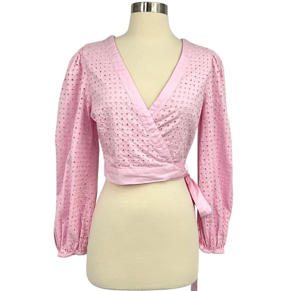 NWT LoveShackFancy lotus 100% cotton Pink Eyelet Wrap Crop Top